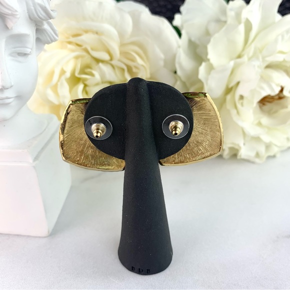 Vintage Gold Tone Anchor Sailer Red Enamel Large Square Earrings - Picture 7 of 8